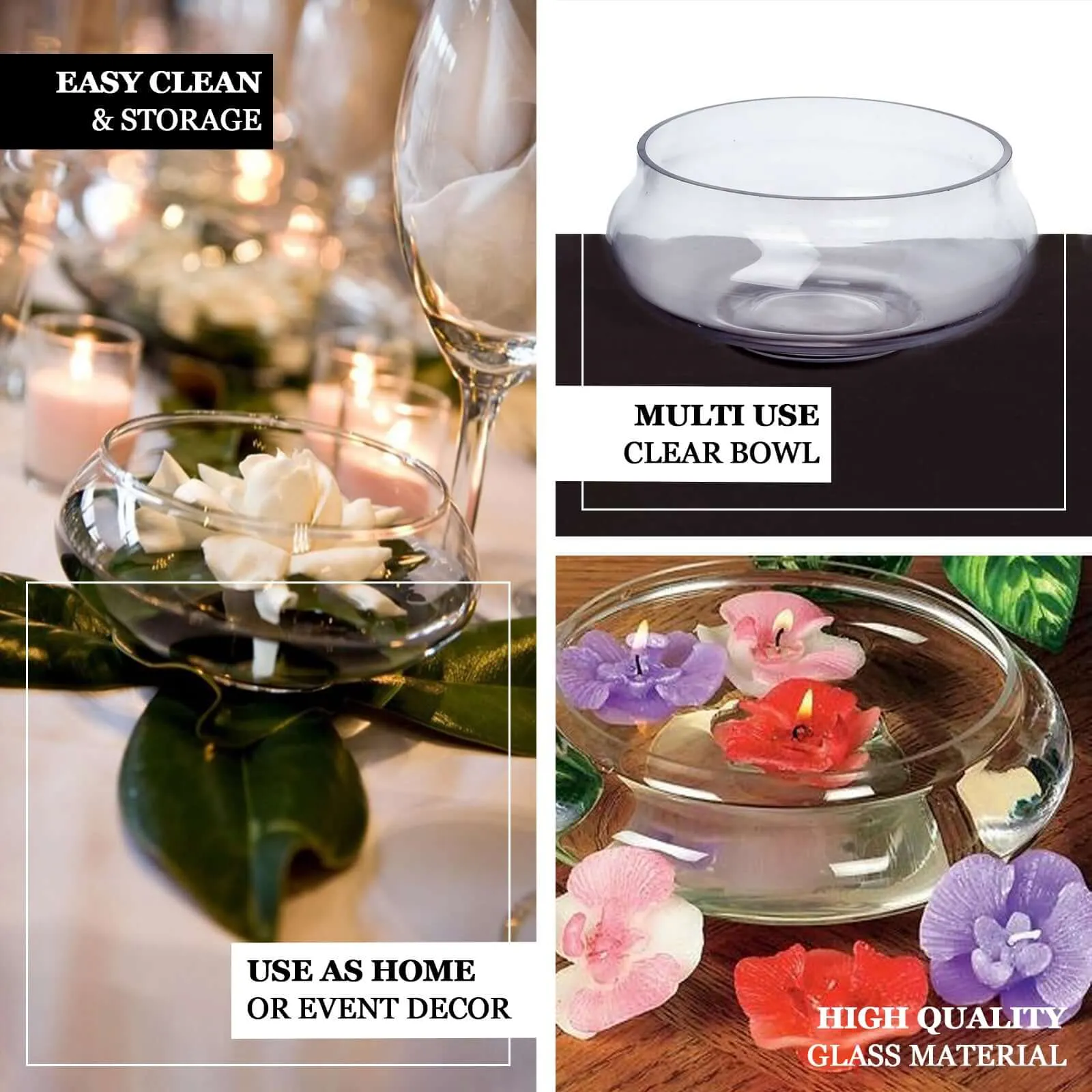 10" Floating Candle Glass Bowl Centerpiece, Multi Purpose Table Decor