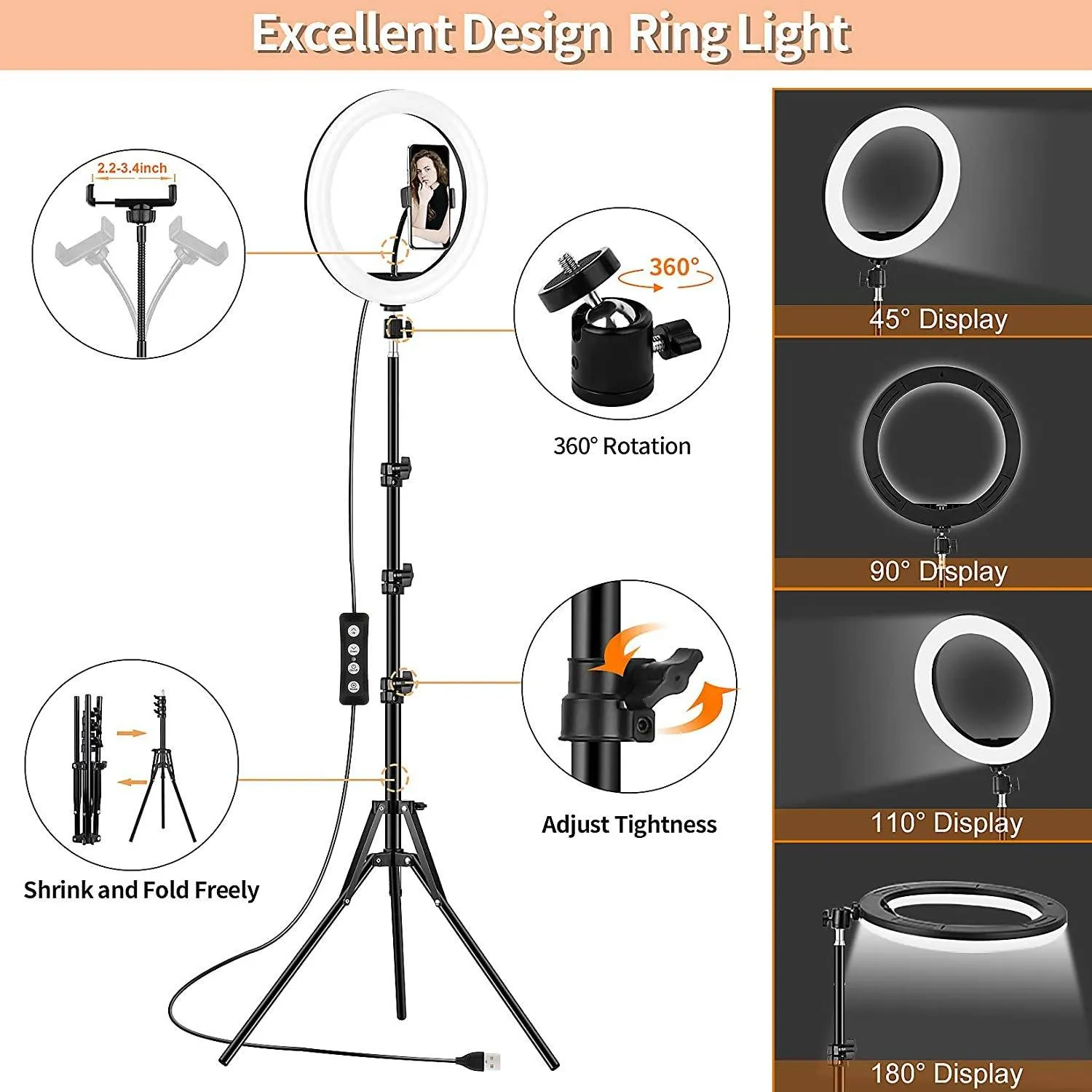 12" Selfie Ring Light with Tripod Stand and Phone Holders