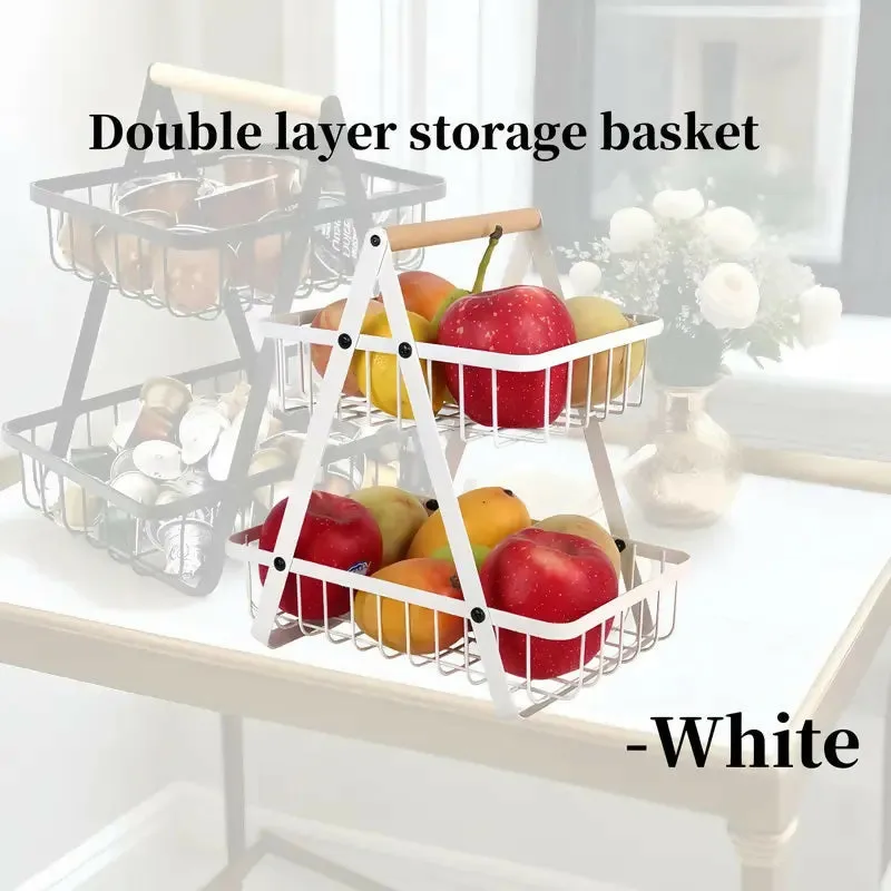 2 Tier Metalic Multi Purpose Storage Basket- White