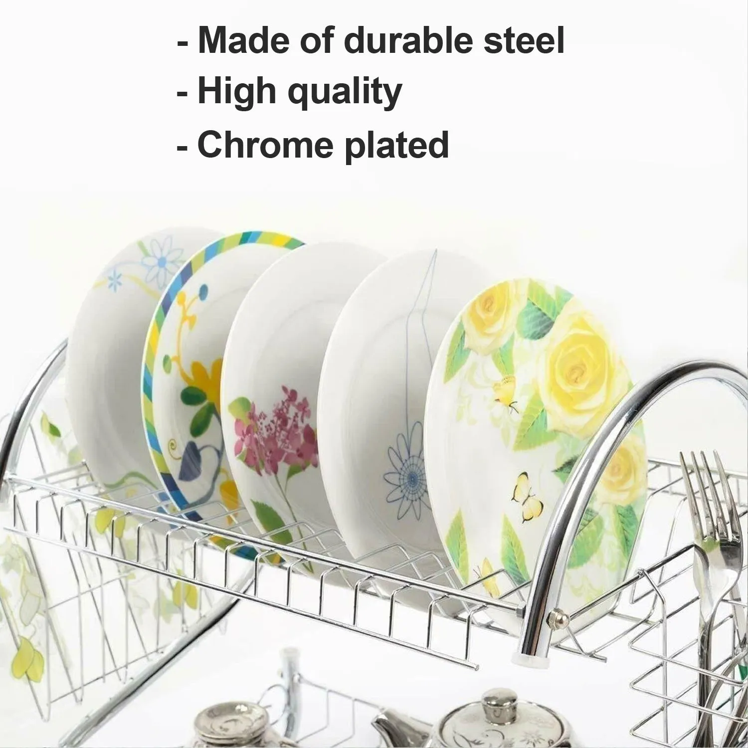 2962 Stainless Steel 2 Layer Kitchen Dish Rack / Plate Cutlery Stand