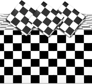 3 Pack Checkered Plastic Tablecloth for Race Car Flag Birthday Party Supplies & Decorations, Disposable Black and White Table Cloth, 54 x 108 in