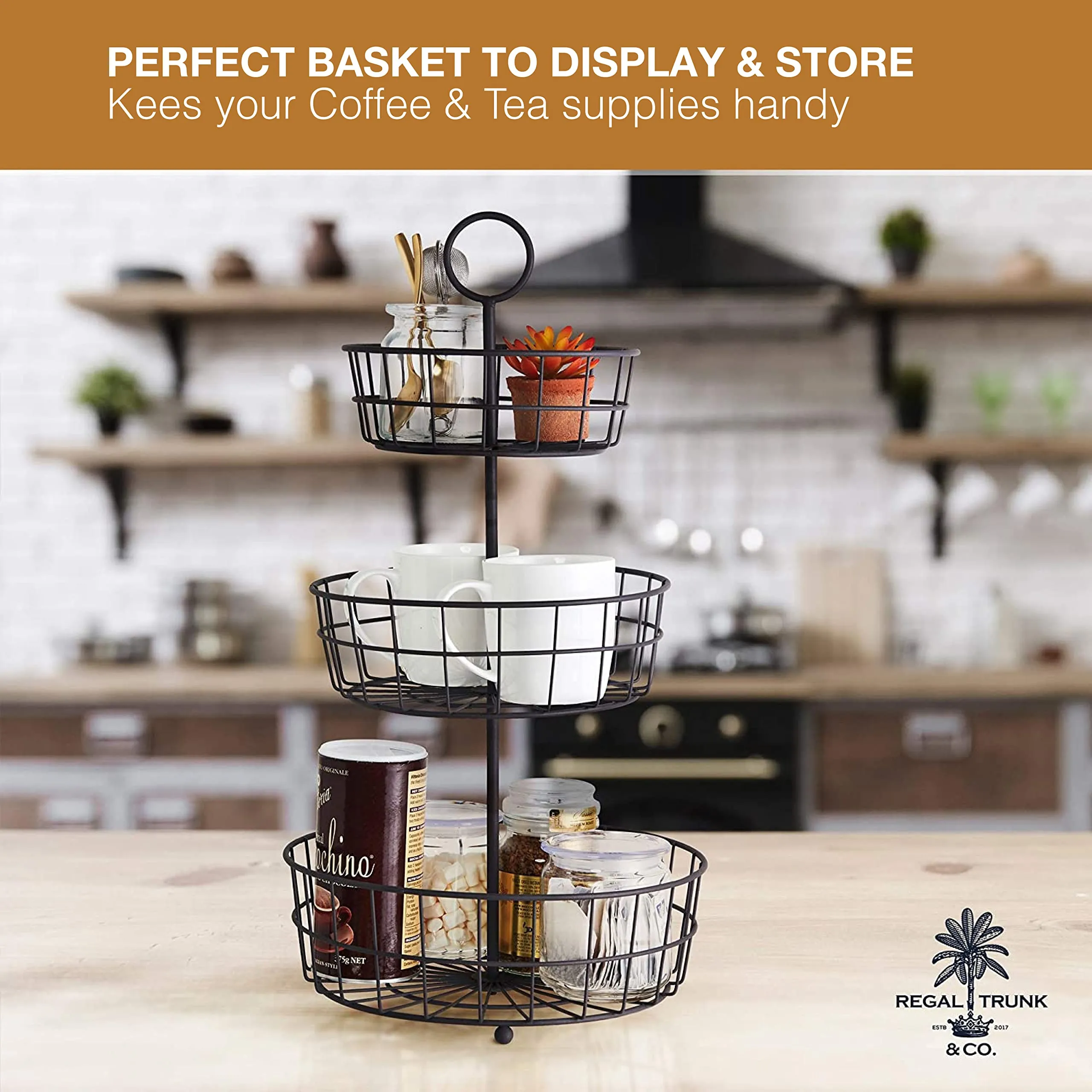 3 Tier Fruit Basket - French Country Wire Baskets By & Co. | Three Tier Wire Basket Stand