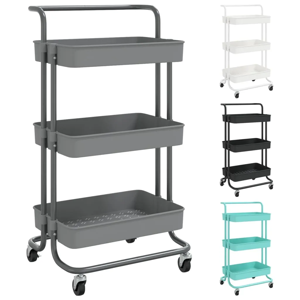 3-Tier Kitchen Trolley Rolling Storage Cart with Wheels Iron and ABS