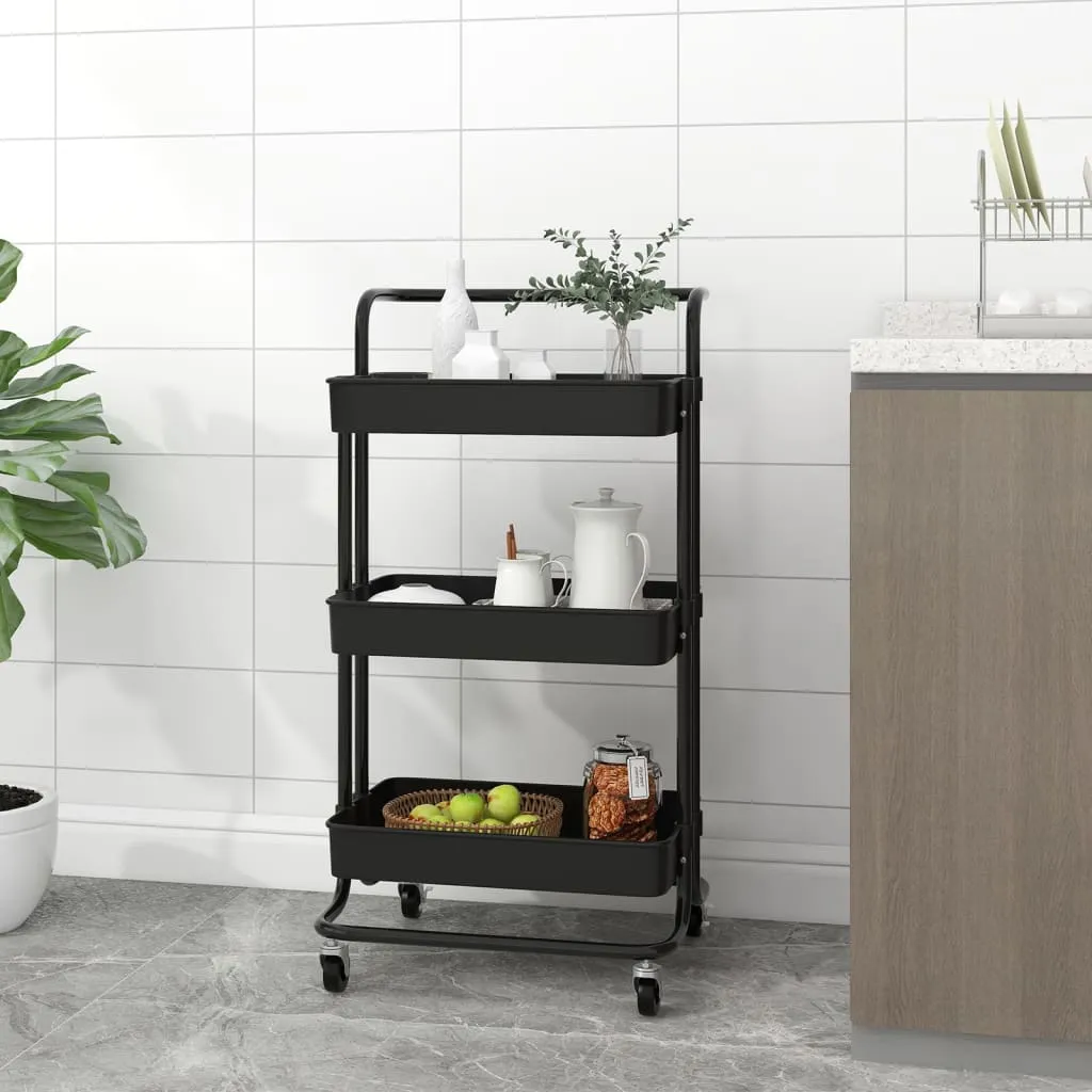 3-Tier Kitchen Trolley Rolling Storage Cart with Wheels Iron and ABS