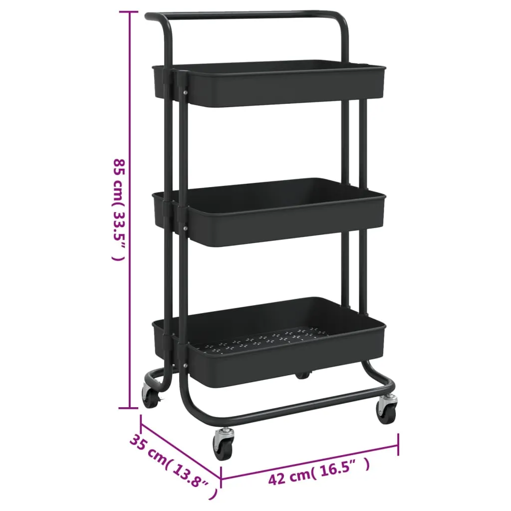 3-Tier Kitchen Trolley Rolling Storage Cart with Wheels Iron and ABS