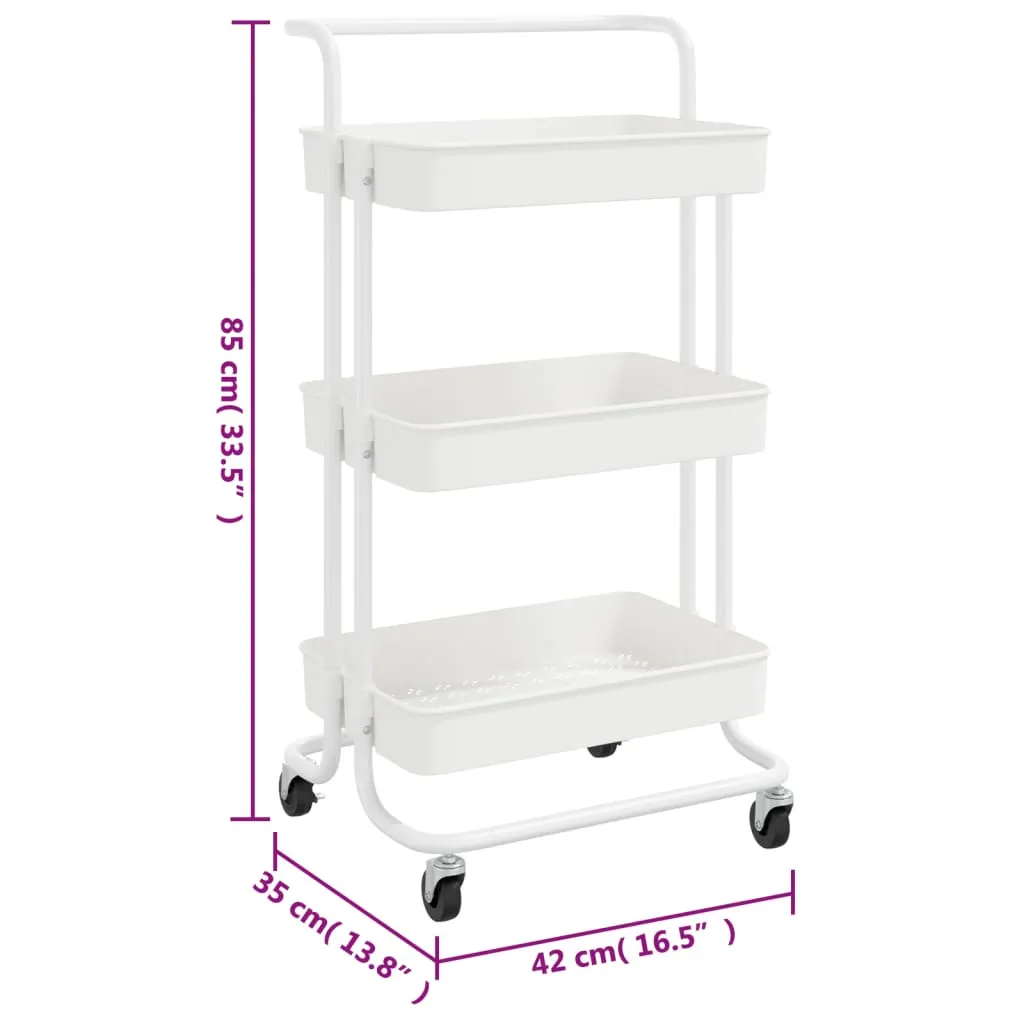 3-Tier Kitchen Trolley Rolling Storage Cart with Wheels Iron and ABS