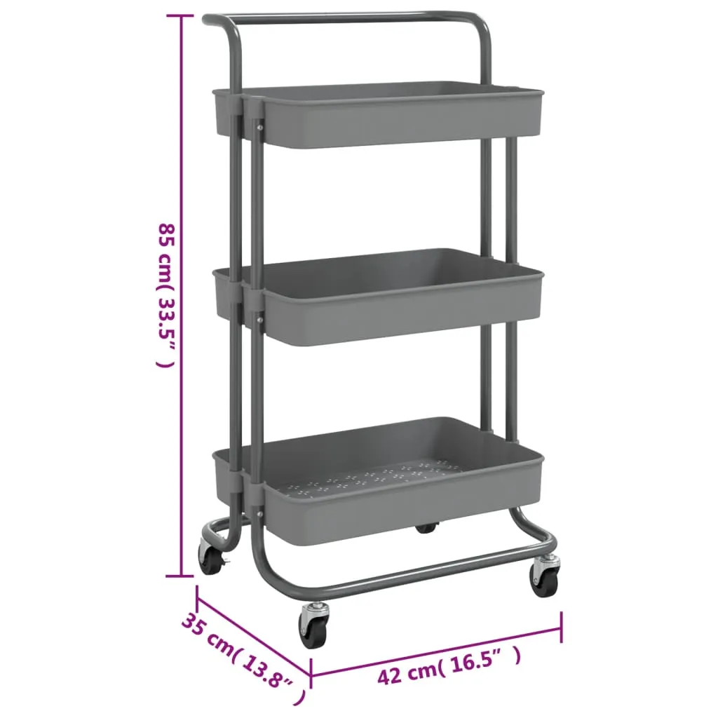 3-Tier Kitchen Trolley Rolling Storage Cart with Wheels Iron and ABS