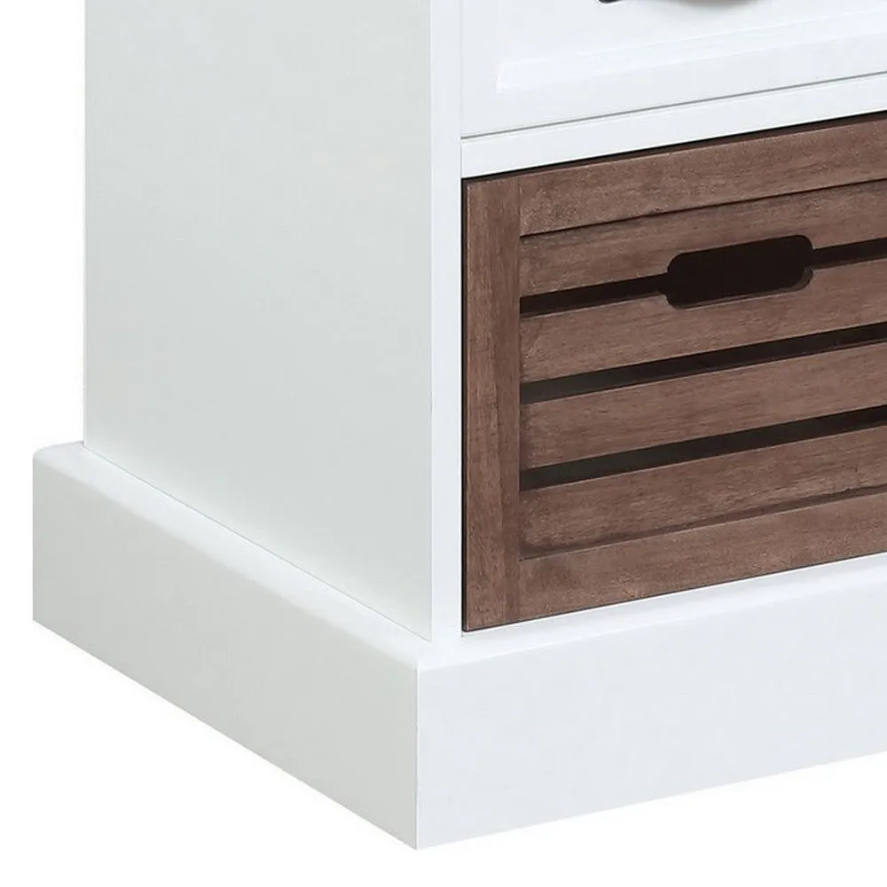 39 Inch Modern Storage Bench, 3 Drawers, Bar Handles, Wood, White, Brown By Casagear Home