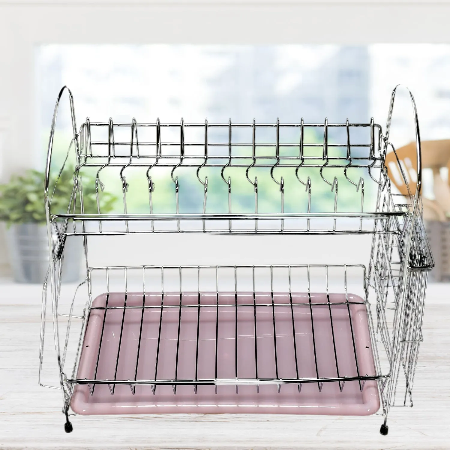 7663 Stainless Steel S Shape 2 Layer Kitchen Dish Drainer Organizer Storage Rack