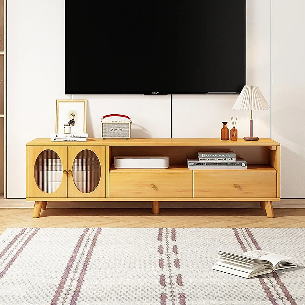 Adjustable Bamboo TV Cabinet with Storage and Cable Management