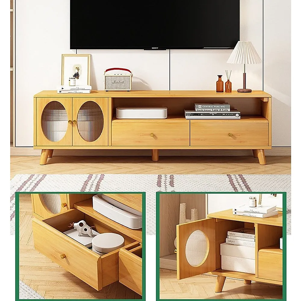 Adjustable Bamboo TV Cabinet with Storage and Cable Management