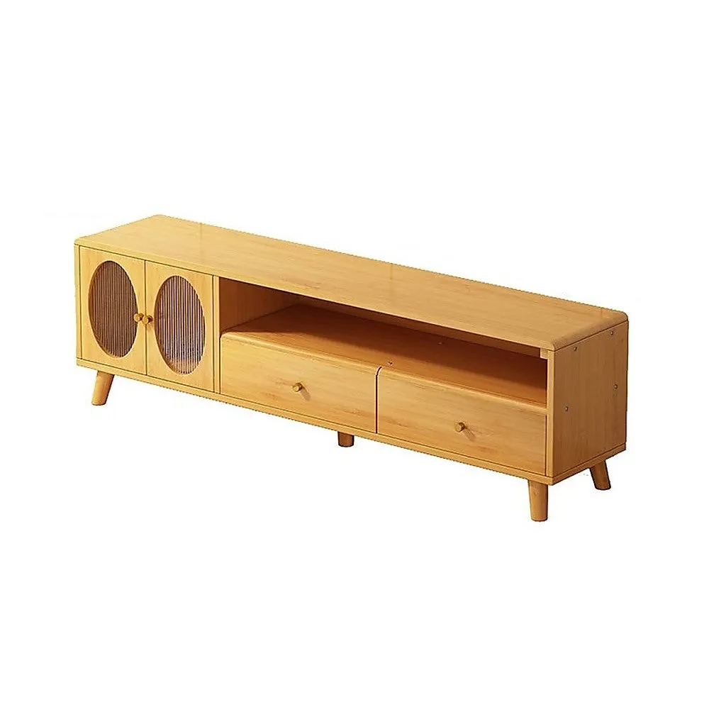 Adjustable Bamboo TV Cabinet with Storage and Cable Management