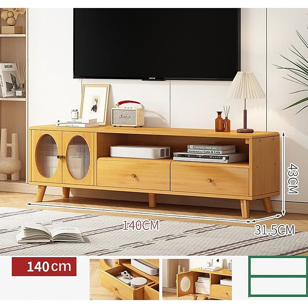 Adjustable Bamboo TV Cabinet with Storage and Cable Management