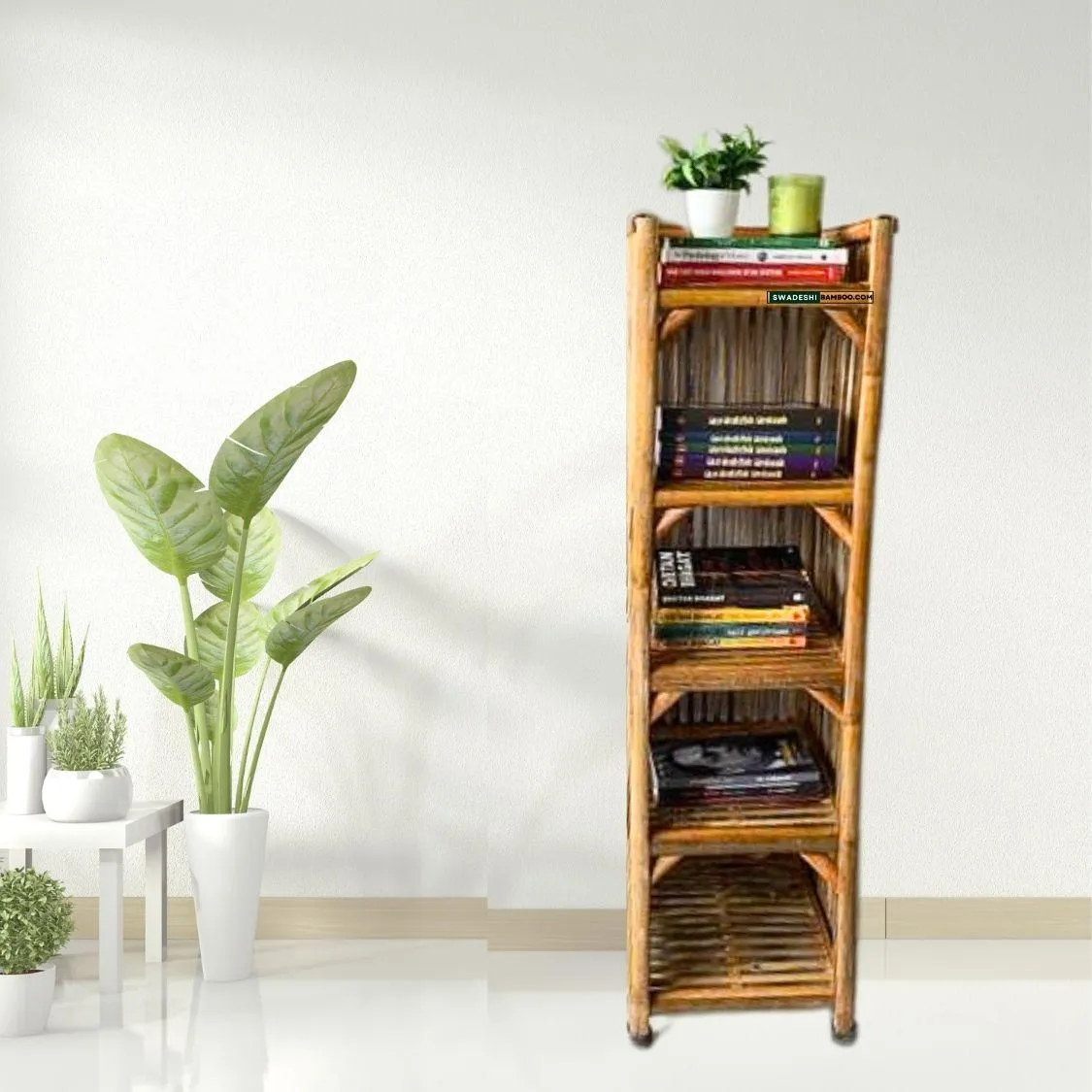 Bamboo Wooden Cane Bookshelf Multipurpose Home Decor Storage Organizer for Office Files | Bookcase Open Display Rack | Home Library, Book Stand| Book Rack for Study Room