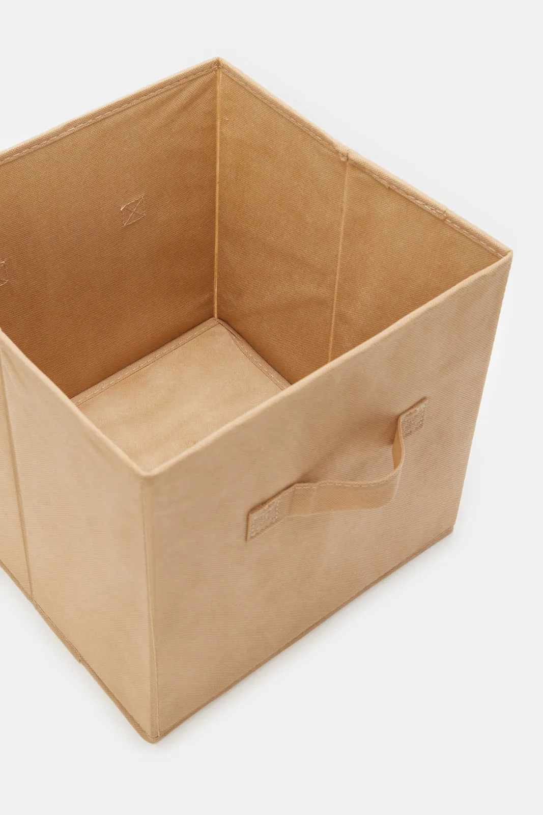 Beige Plain Storage Cube With Handle