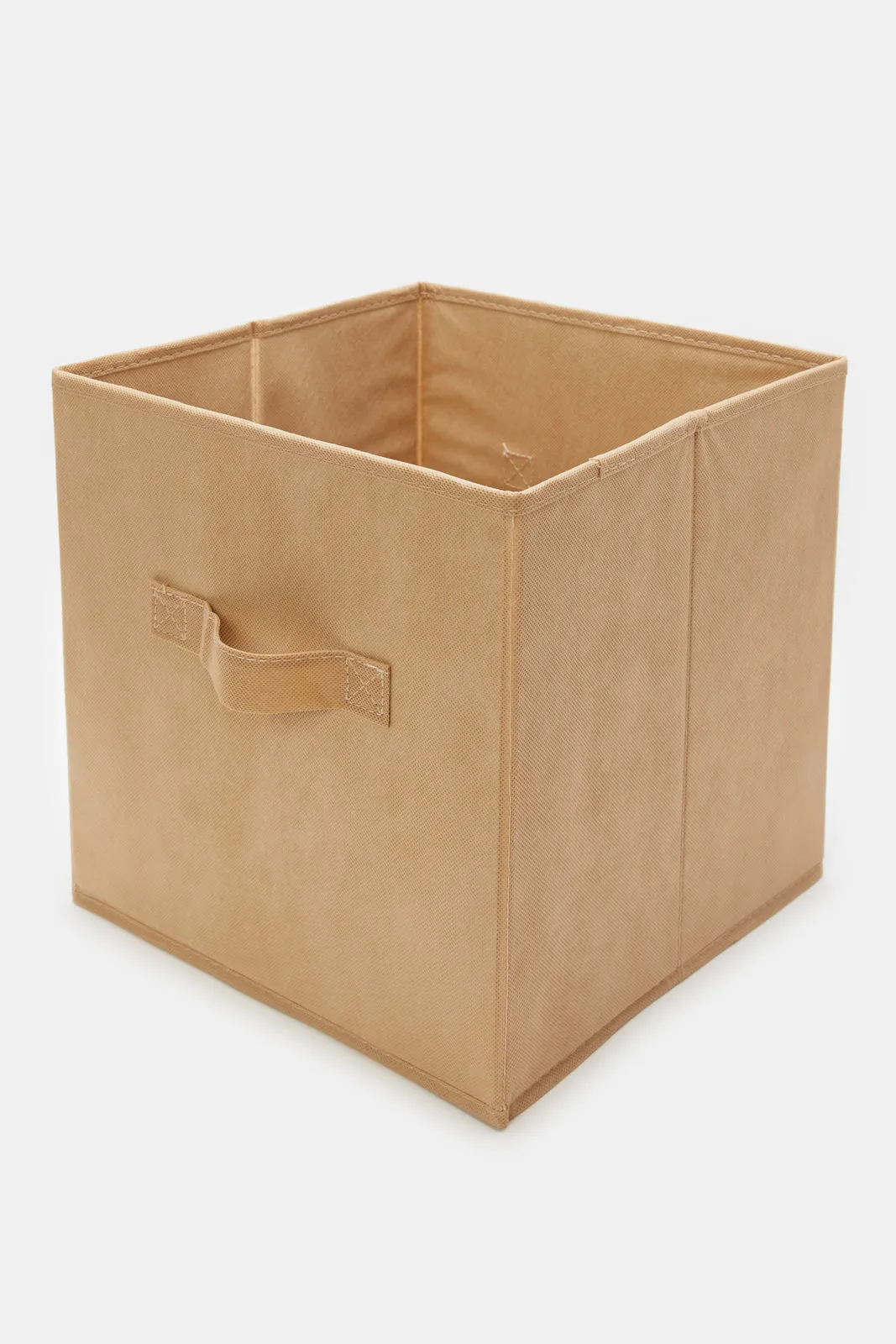 Beige Plain Storage Cube With Handle