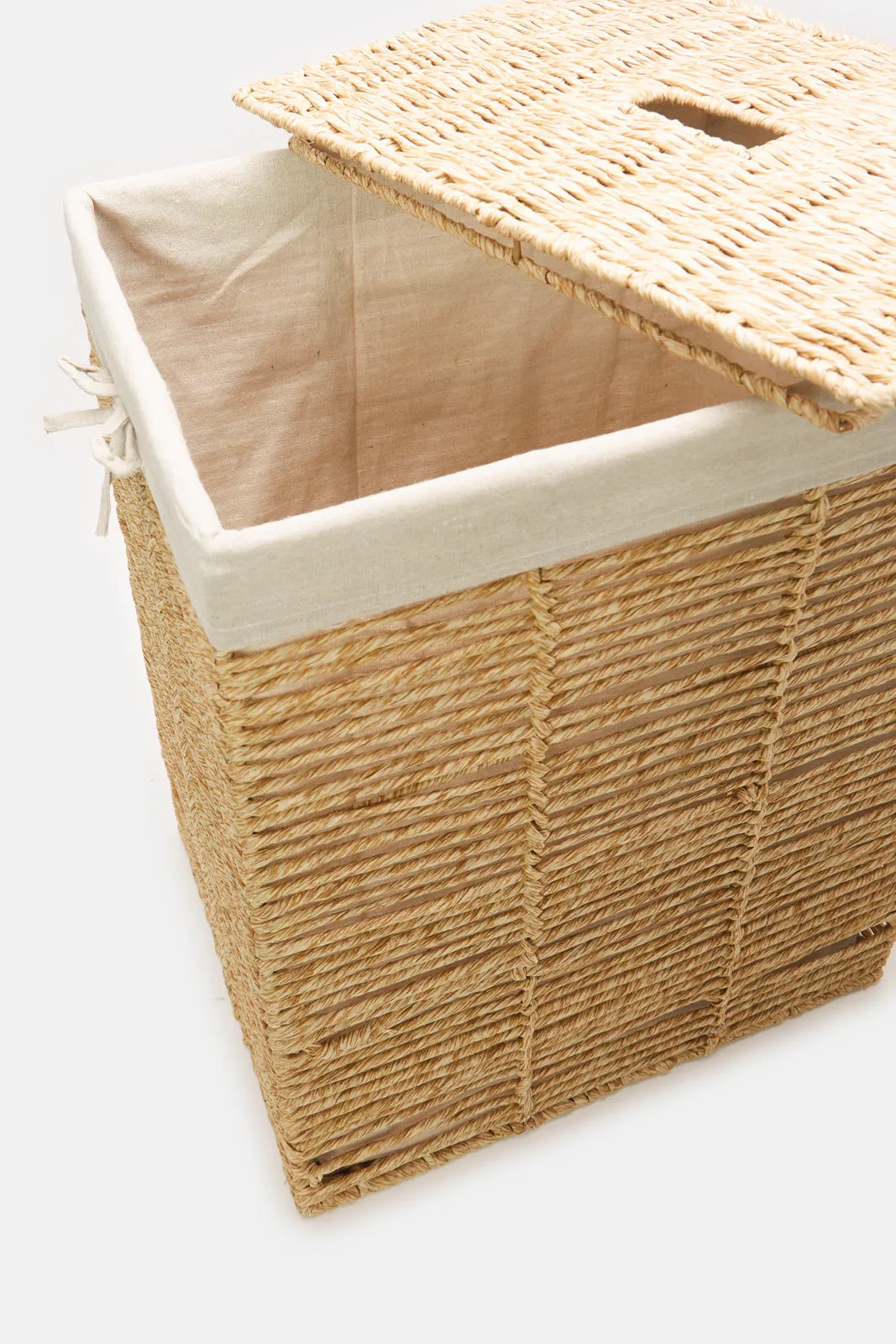 Beige Rectangle Laundry Hamper With Lid & Lining (Large)