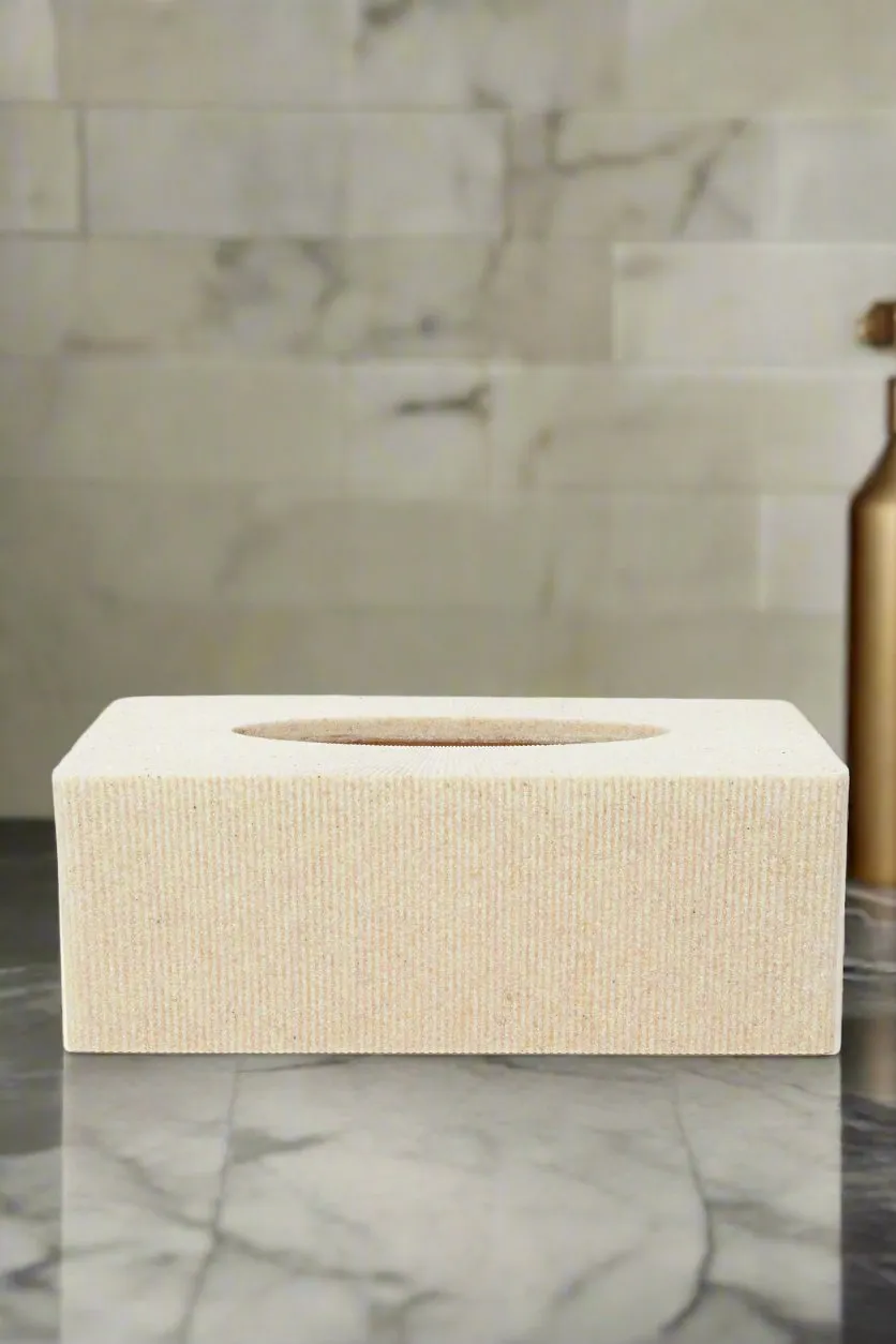 Beige Textured Rectangle Tissue Box Cover