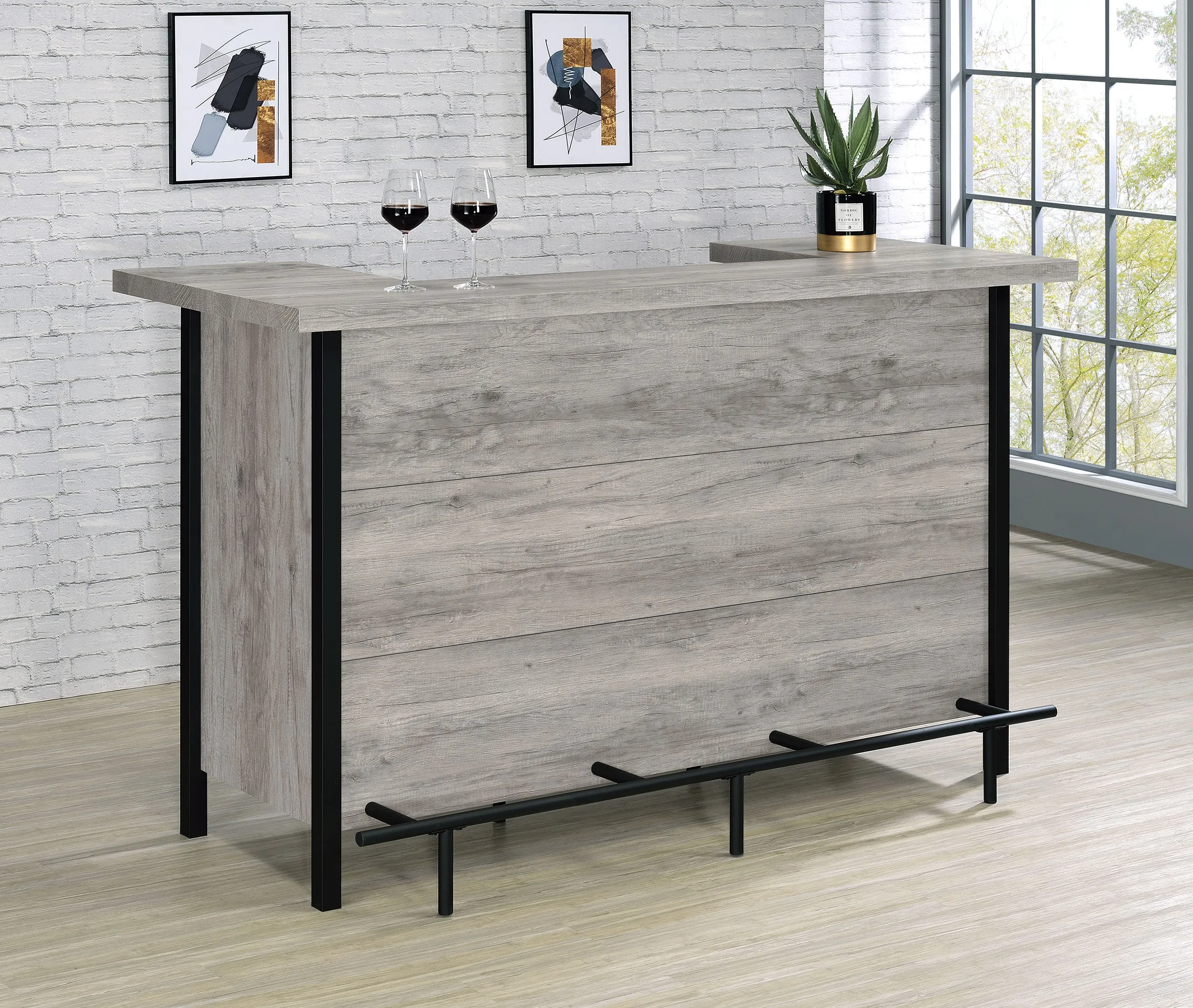 Bellemore Bar Unit with Footrest Grey Driftwood and Black