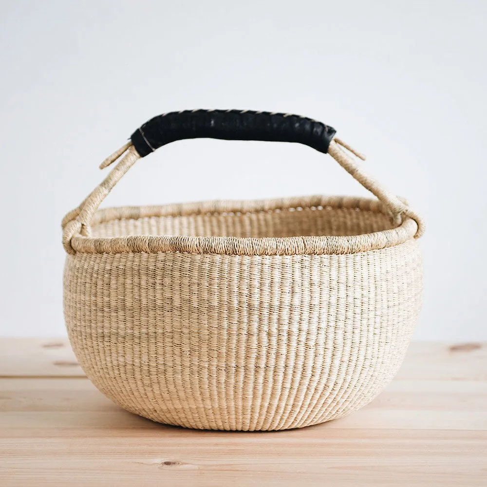 Bolga Basket - Black Leather Handle