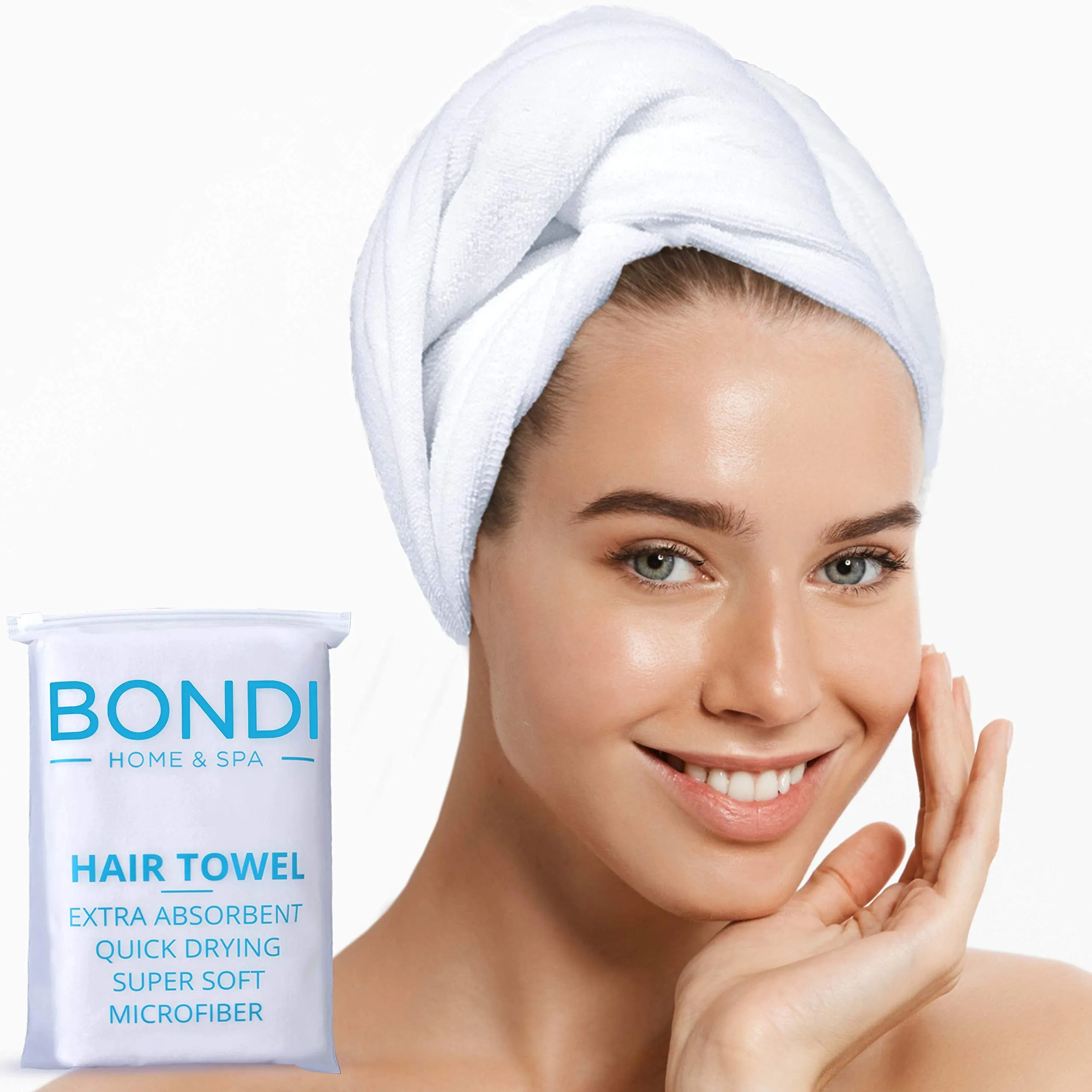 BONDI SPA Microfiber Hair Towel – Dries Wet Hair 50% Faster – Anti-Frizz Hair Drying Towel - Perfect for Long or Curly Hair - XL (42 x 22) - Super Absorbent