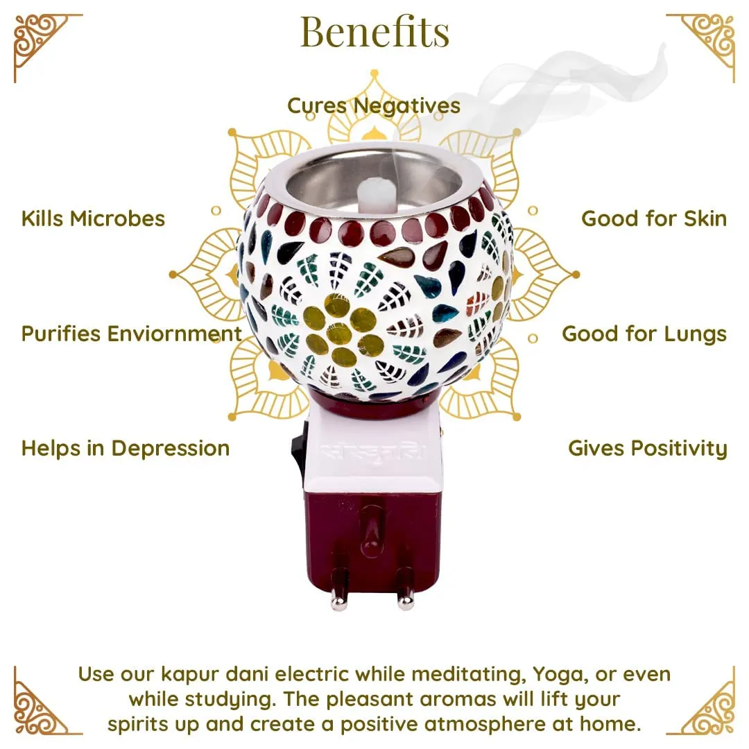 Ceramic Aroma Diffuser | Kapoor Dani Cum Night Lamp Multi Functional Essential Oil Camphor Burner for Fragrance with Switch On/Off Button for Heating