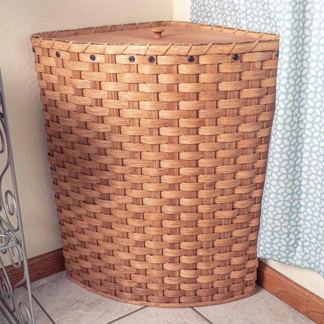 Corner Hamper | Large Amish Wicker Laundry Basket w/Lid