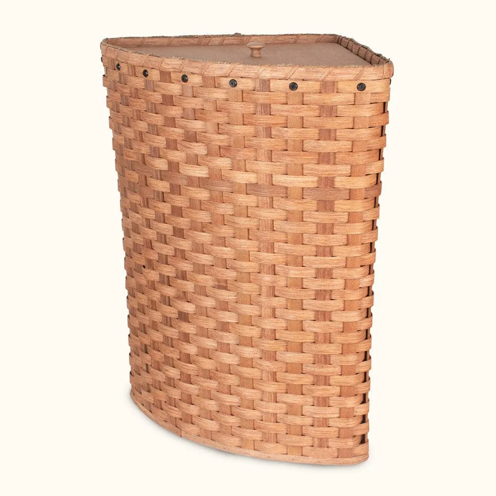 Corner Hamper | Large Amish Wicker Laundry Basket w/Lid