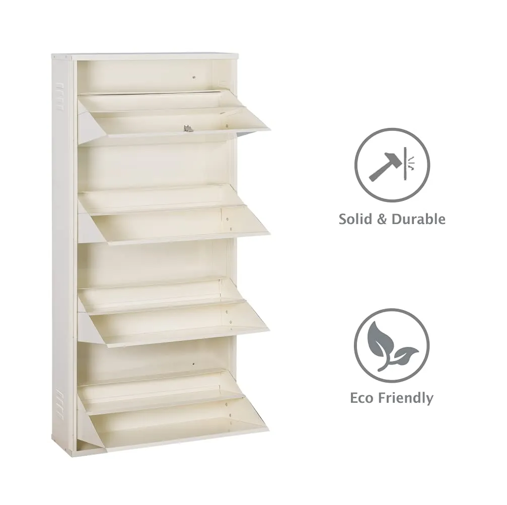 DELITE KOM Metal Shoe Rack for Home | 24 Inches Wide 8 Shelf | Metal Shoe Cabinet for Home with Lock | Wall Mount | Space Saving Chappal Sandal Shoe Organizer Stand | 100% Powder Coated Color | DIY