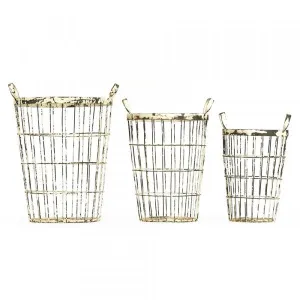 Distressed White Wire Basket