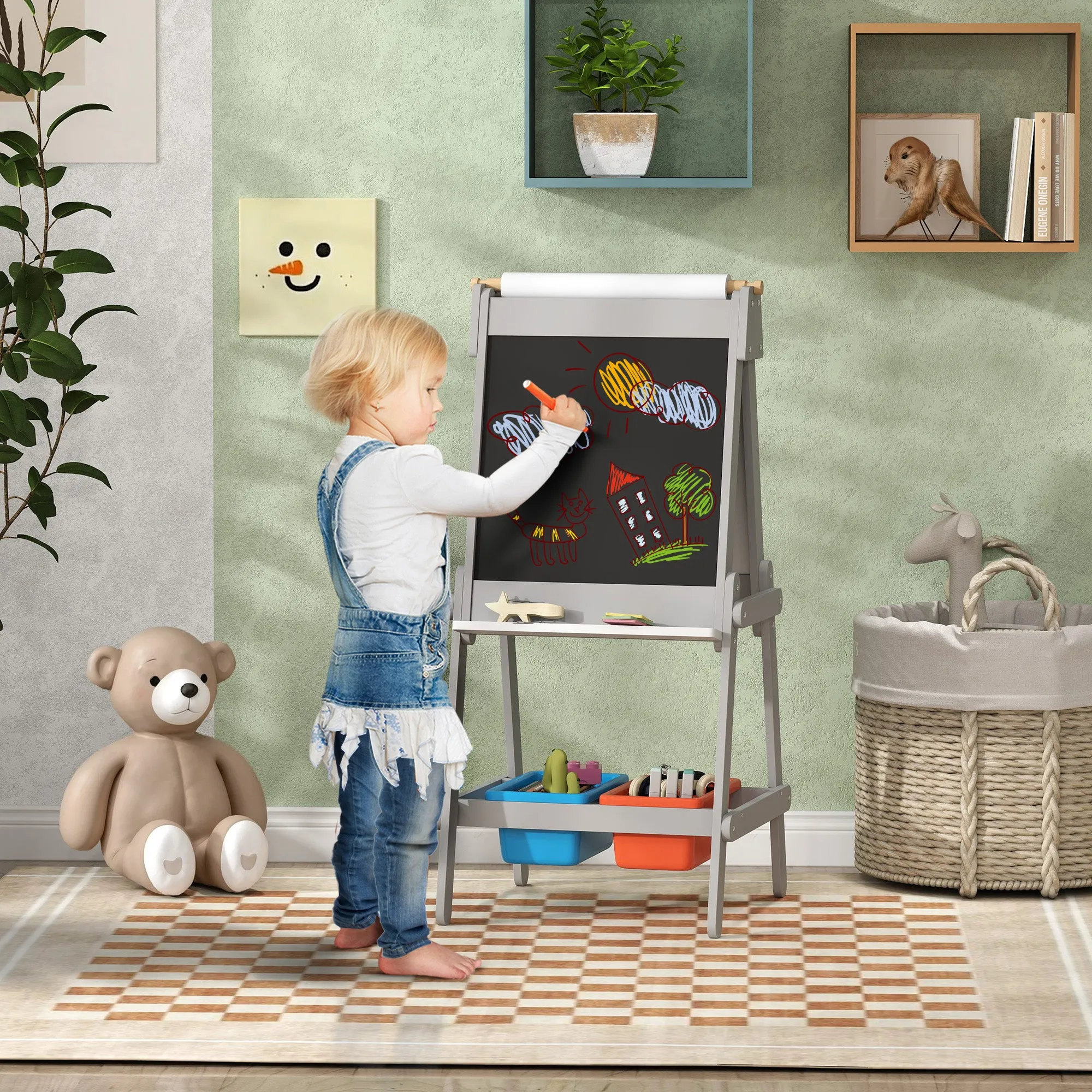 Double Sided Art Easel for Kids with Paper Roll