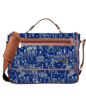 Funk For Hire Printed Flap Closure Petrol Blue Cotton Canvas & Faux Leather Laptop Sling Bag For Women - Fit Up To 15.6" Size