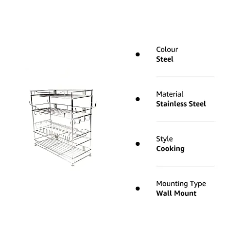 Gehwara Utensil Stand For Kitchen Step Shelf By Gehwara,(Kitchen Organizer Items/Steel Racks For Kitchen/Utensils Stand),Make Of Pure Stainless Steel-Wall Mountable 26 Inch X 23 Inch X 10 Inch)