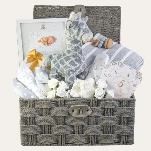 Gender Neutral Baby Gifts Hamper Basket Gorgeous Grey Giraffe