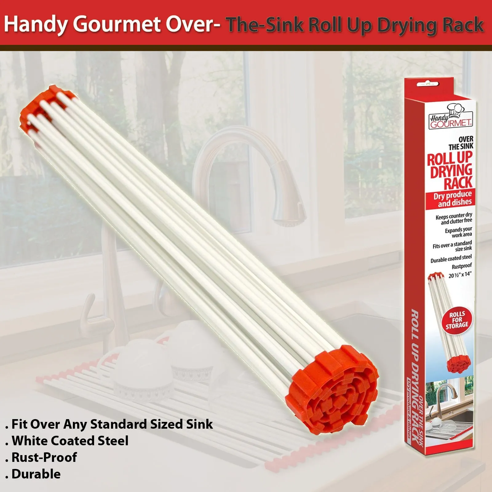 Handy Gourmet Over-The-Sink Roll Up Drying Rack - Space-Saving Kitchen Solution