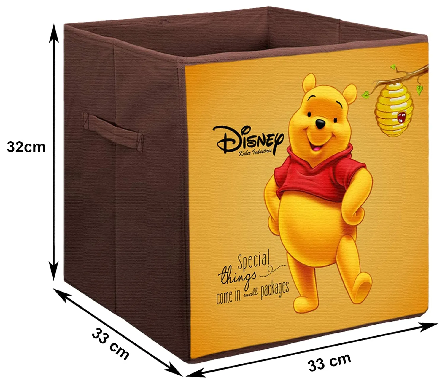 Heart Home Disney Winnie-The-Pooh Printed Non-Woven Foldable Storage Bin/Cube/Organizer For Toys, Clothes And Books With Handles (Brown) -HS43HEARTH26280