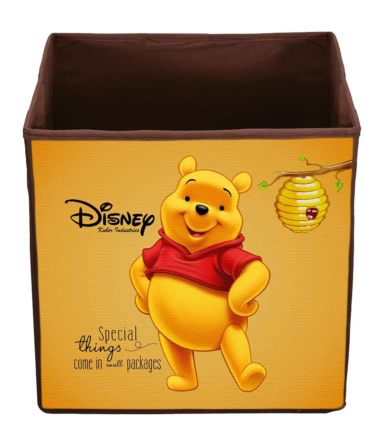 Heart Home Disney Winnie-The-Pooh Printed Non-Woven Foldable Storage Bin/Cube/Organizer For Toys, Clothes And Books With Handles (Brown) -HS43HEARTH26280