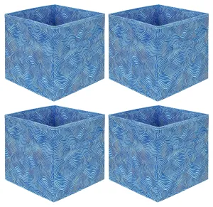 Heart Home Lehariya Printed Non-Woven Foldable Storage Bin/Cube/Organizer For Toys, Clothes And Books With Handles- Pack of 4 (Blue) -HS43HEARTH26246