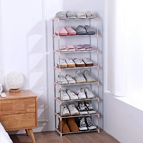 Jucaifu Stackable Small Shoe Rack, Entryway, Hallway and Closet Space Saving Storage and Organization (3-Tier, Pink)