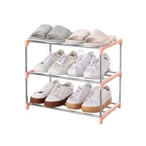 Jucaifu Stackable Small Shoe Rack, Entryway, Hallway and Closet Space Saving Storage and Organization (3-Tier, Pink)