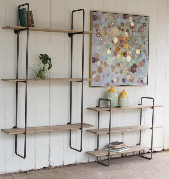 Kalalou 3 Tiered Metal Tube Frame Wall Shelf With Wooden Shelves