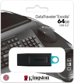 Kingston DataTraveler Exodia USB 3.2 Flash Drive With Protective Cap 64 GB