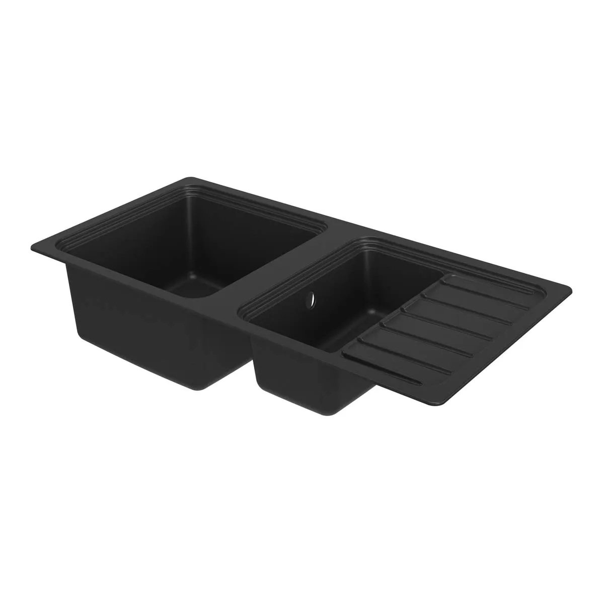 Kitchen Sink 1.5 Bowl and Drainer Black Granite Rectangular 515 x 1050mm