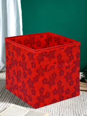 Kuber Industries Metallic Flower Printed Multipurposes Storage Box/Organizer With Handles (Red) -HS43KUBMART26261