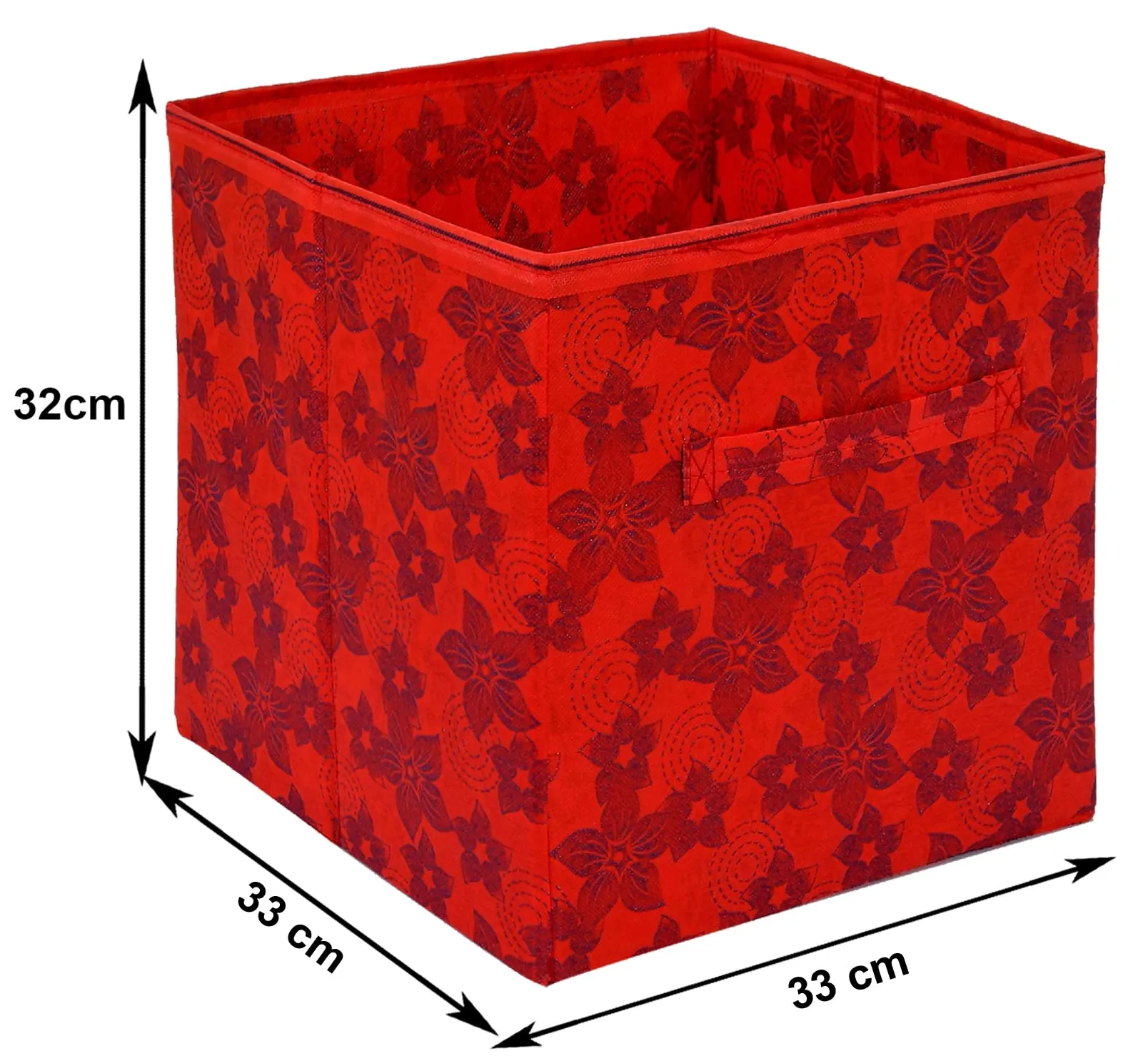 Kuber Industries Metallic Flower Printed Multipurposes Storage Box/Organizer With Handles (Red) -HS43KUBMART26261