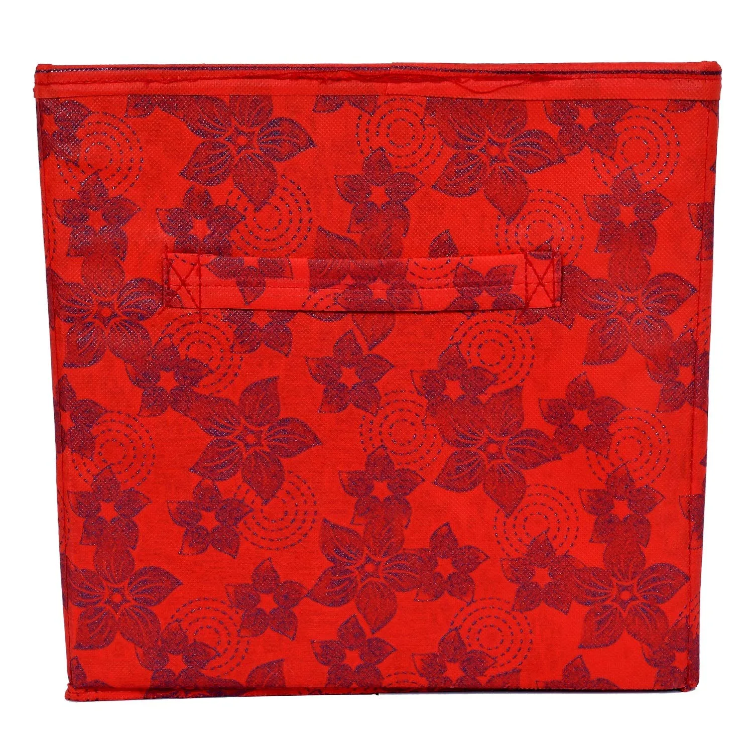 Kuber Industries Metallic Flower Printed Multipurposes Storage Box/Organizer With Handles (Red) -HS43KUBMART26261