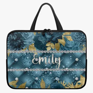 Laptop Sleeve with handle - Teal Floral - Personalised