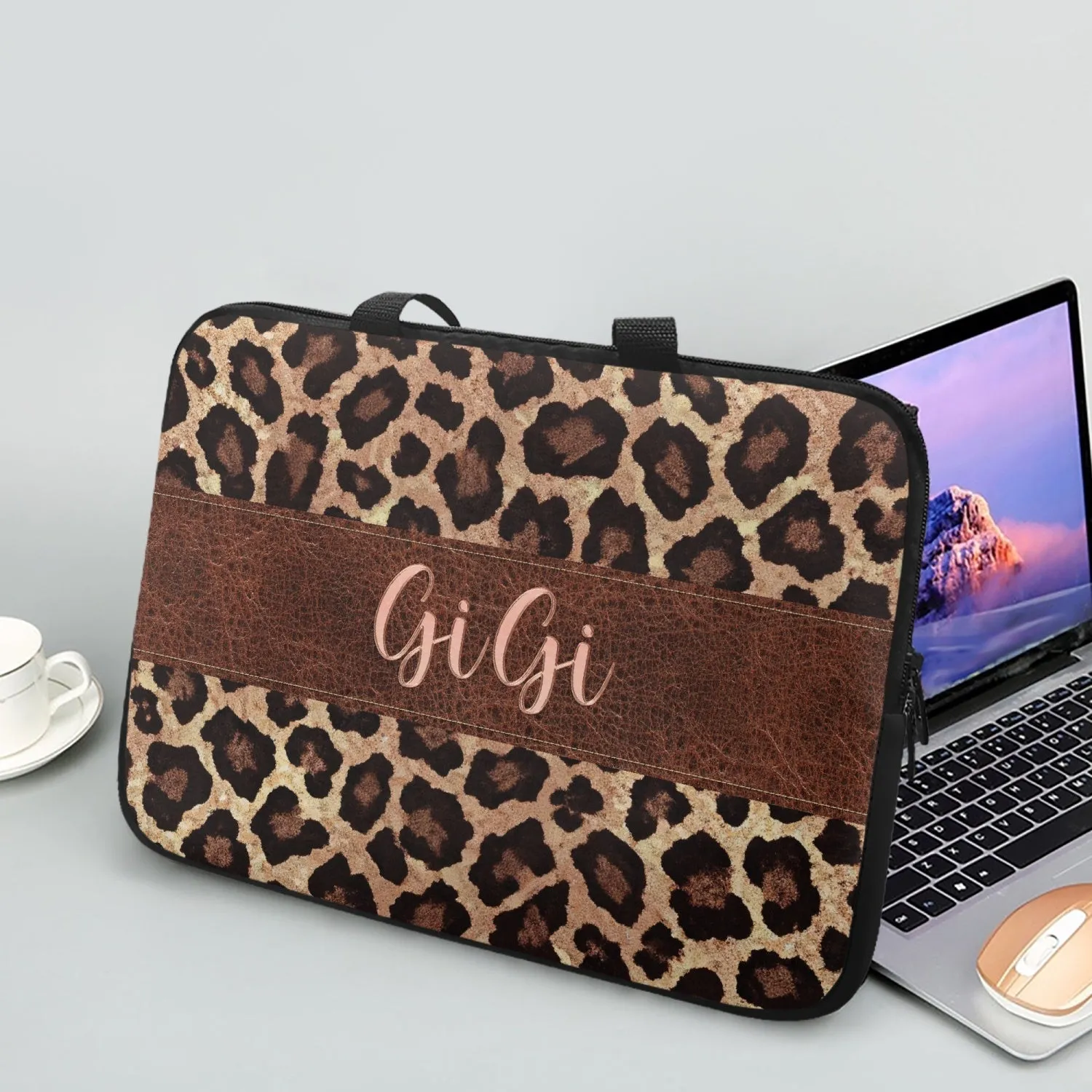 Laptop Sleeve with handles - Leopard Print - GiGi