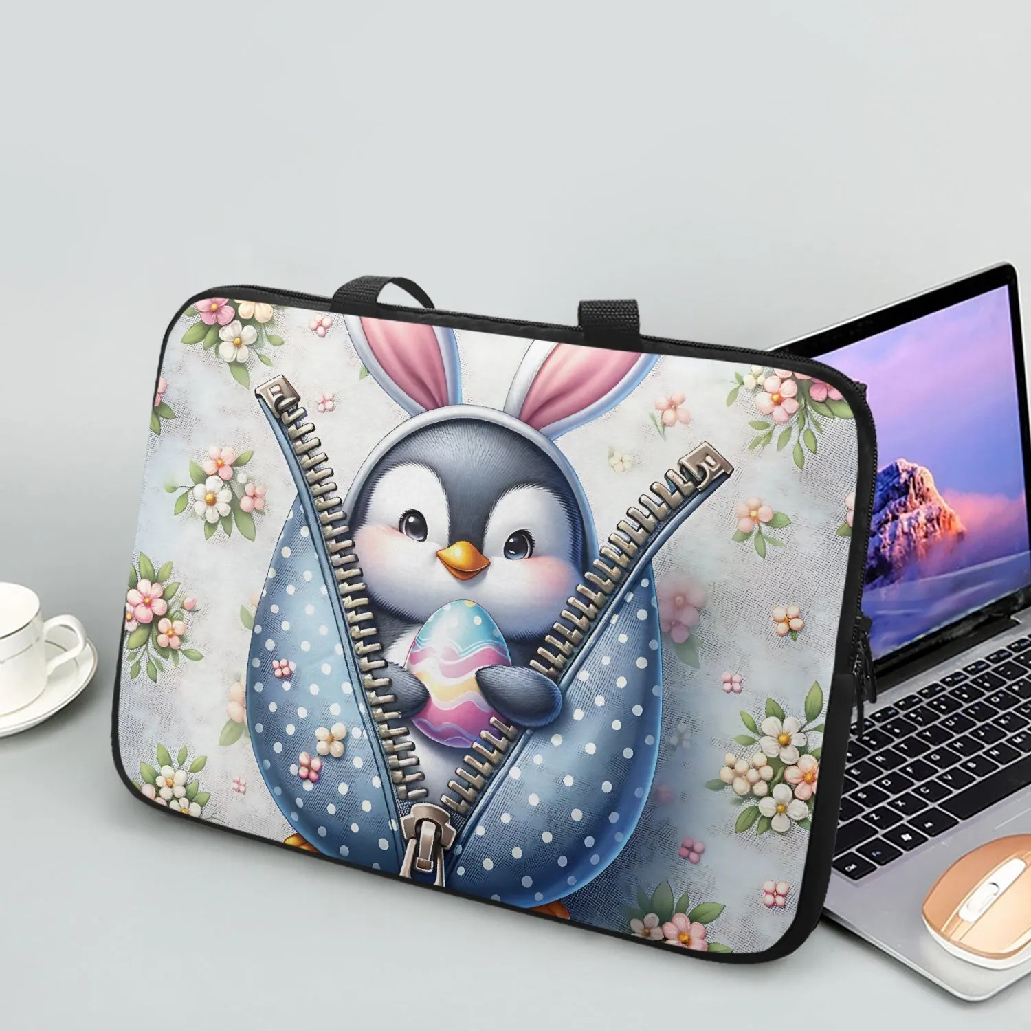 Laptop Sleeve with handles - Penguin - Bunny Ears