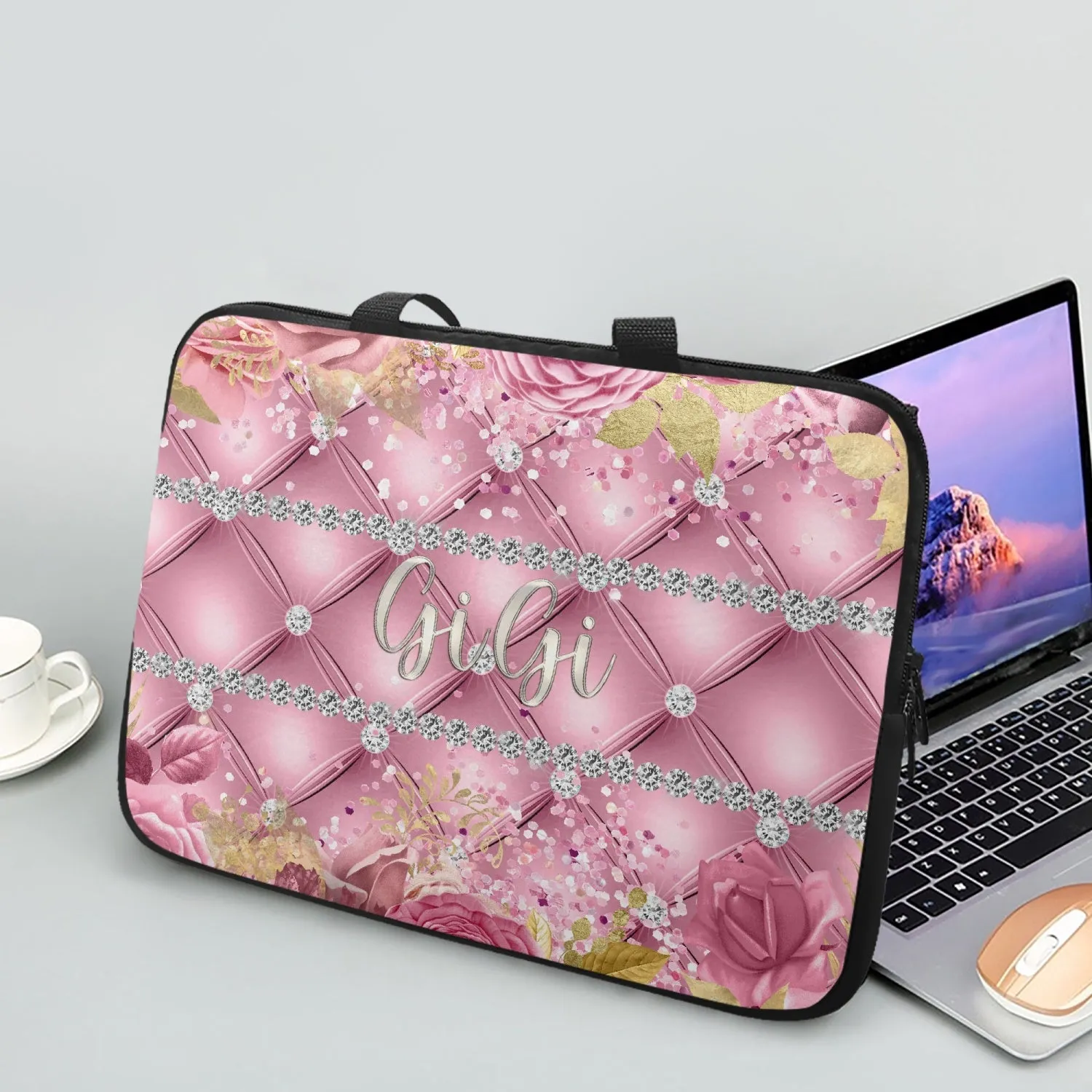 Laptop Sleeve with handles - Pink Floral - GiGi